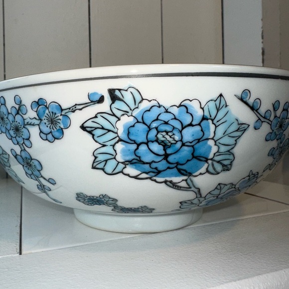 Gold Imari Hand-Painted Porcelain Bowl Birds & Floral Design Vintage Blue & Gold - Picture 5 of 12